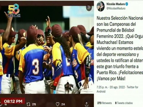 Presidente Maduro felicita a la selección venezolana, campeonas del Premundial Femenino de Béisbol