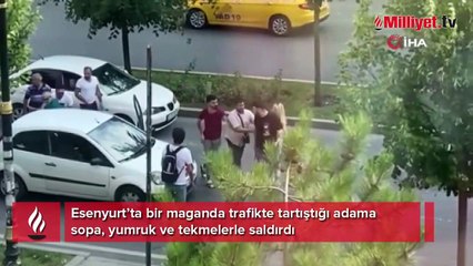 Trafikte dehşet! Sopayla saldırıp tekme ve yumruk attı