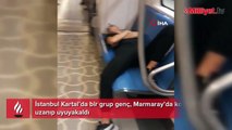 'Pes' dedirten görüntü: Marmaray’da koltuklara uzanıp uyudular