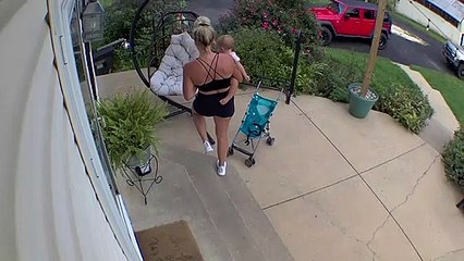 Mom and Baby Sit in Egg Chair and Fall into Bushes