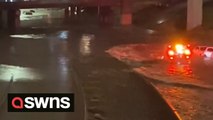 Dramatic footage shows submerged highway and stranded cars in Dallas amid thunderstorms and flash floods