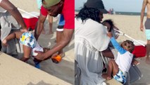 'Curious & fearless toddler almost gets his face shoved into beach sand'