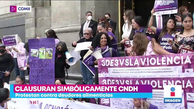 Clausuran simbólicamente la CNDH en protesta a deudores alimenticios