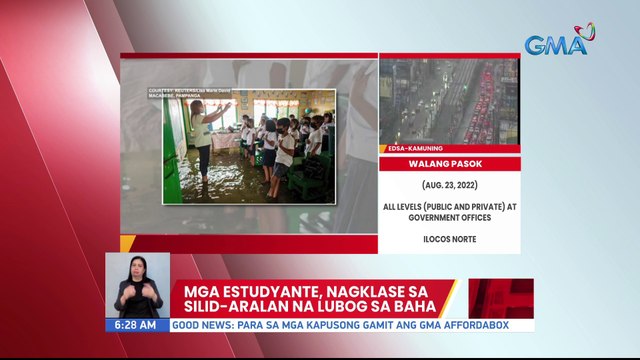 Mga estudyante, nagklase sa silid-aralan na lubog sa baha | UB