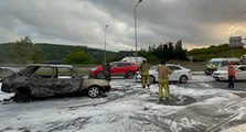 TEM Otoyolunda kaza yapan otomobil yandı