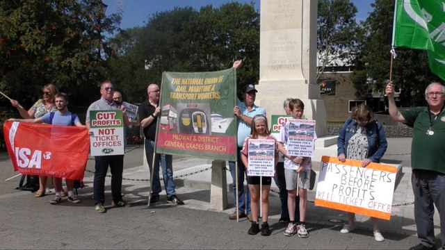 Protests in Gillingham against a government closure of nearly 1000 ticket offices in England