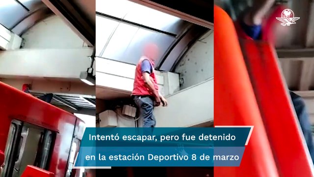 Detienen a sujeto que subió a techo de vagón del metro en Indios Verdes