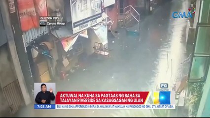 Aktuwal na kuha sa pagtaas ng baha sa Talayan Riverside sa kasagsagan ng ulan | UB
