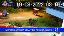 Tarapoto: Cámaras de seguridad captan a Mototaxi que se prende sola y se tira por una acequia