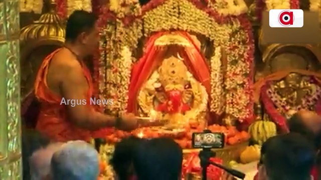 Aarti being performed at the Shri Siddhivinayak Temple in Mumbai on the occasion Ganesh Chaturthi