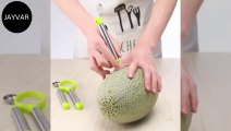 Melon Baller Scoop,Stainless Steel Fruit Decoration Carving Knife,Melon Watermelon Cantaloupe Ice Cream Sorbet Dessert Dual Function Ball Spoon for Kitchen Tools (Silver) Home & Kitchen