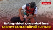 Rafting rehberi 17 yaşındaki Emre, akıntıya kapılan köpeği kurtardı