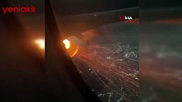 Havada panik dolu anlar! Uçağın motoru alev aldı