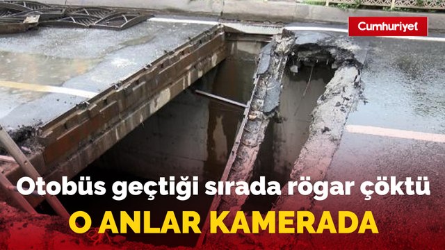 Eyüpsultan'da İETT otobüsü geçtiği sırada rögar çöktü