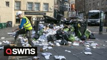 SIX FOOT high piles of rubbish in the streets during second week of the Edinburgh bin strike