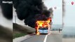 Kuzey Marmara Otoyolu'nda yangın paniği: Tur otobüsü alevlere teslim oldu