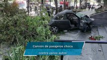 Fallan frenos de camión de pasajeros y se impacta contra varios vehículos en Cuajimalpa
