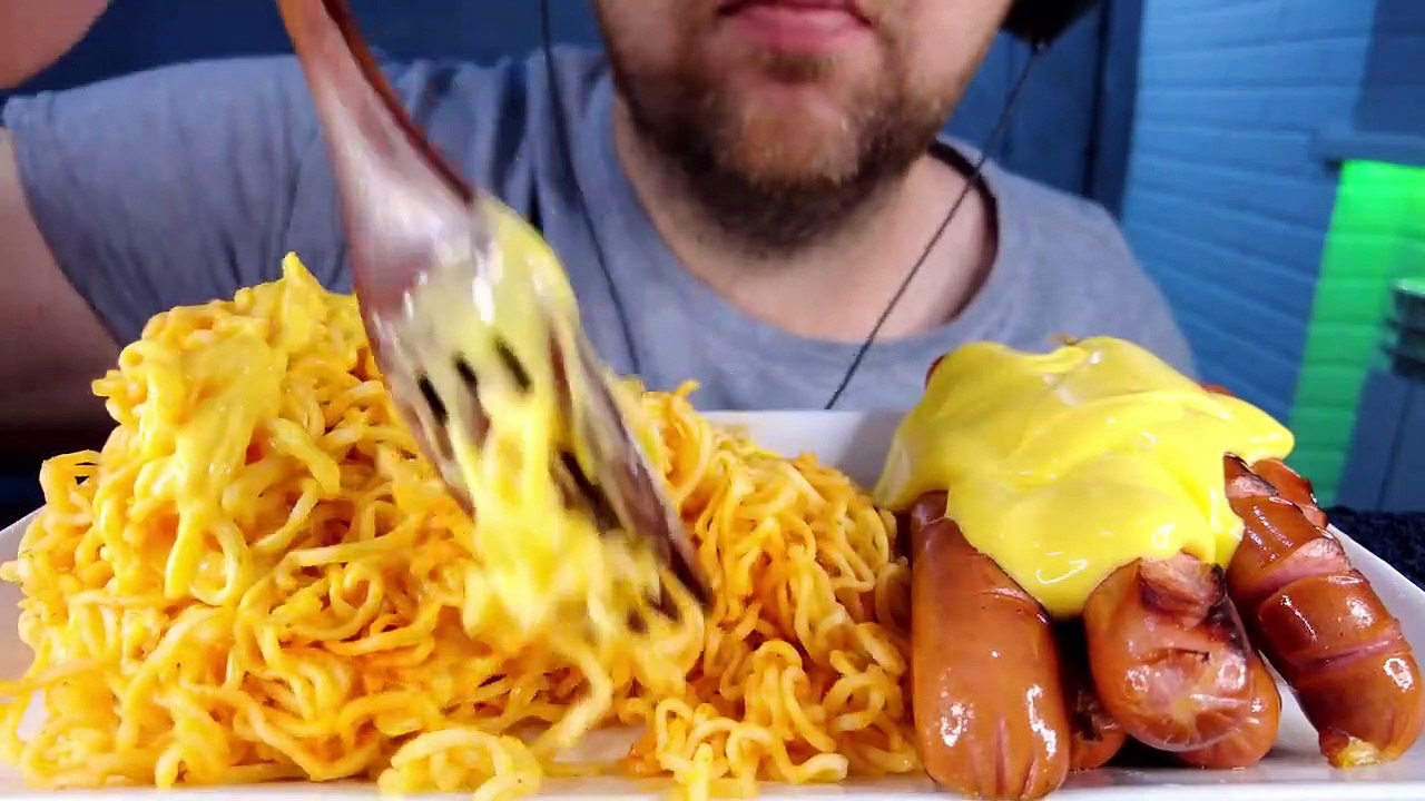 ASMR SUPER EXTRA CHEESE CHEESE CHEESE NOODLES & FRIED SAUSAGE EATING | NO TALKING | ASMR MUKBANG