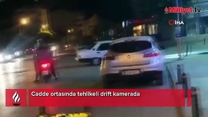 Cadde ortasında tehlikeli drift kamerada