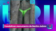 Vandalizan monumento de Benito Juárez en Morelos ¡con una tanga!