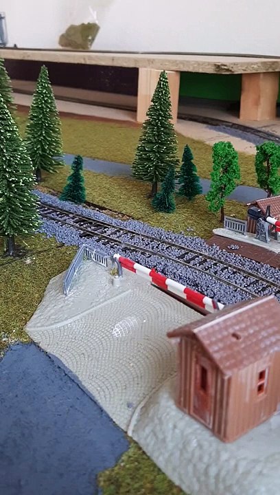 BR217 befährt einen Bahnübergang