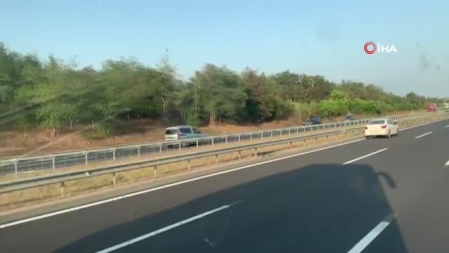 Silivri'de yürekleri ağıza getiren görüntü...Kilometrelerce yolu ters yönden gitti