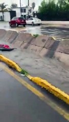 Joven aprovecha inundación para surfear, pero sale mal