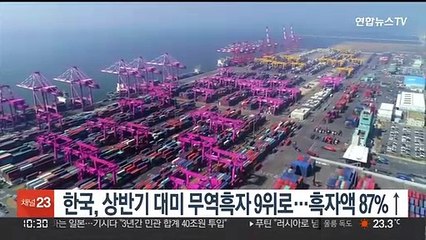 한국, 상반기 대미 무역흑자 9위로…흑자액 87%↑