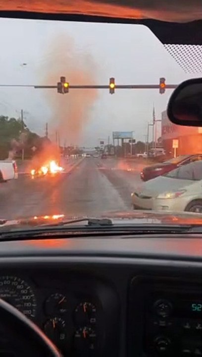Downed Power Line Catches Fire