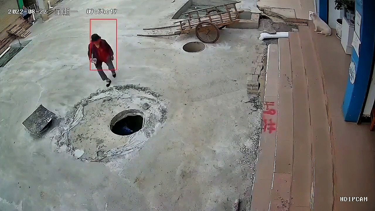 Kid falls into hole