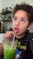 Son Drinking Green Juice Accidentally Picks up Straw with Nose