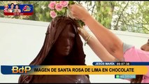 Más de 800 kilos de cacao fundido: Elaboran imagen de Santa Rosa de Lima con chocolate