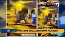 Captan a irresponsables motociclistas realizando temerarias maniobras en la vía Expresa