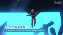 Johnny Depp Makes Surprise Appearance at 2022 MTV VMAs, Jokes He 'Needed the Work'