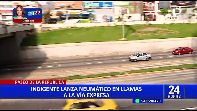 Vía Expresa: Indigente lanza una llanta en llamas causando temor entre los conductores