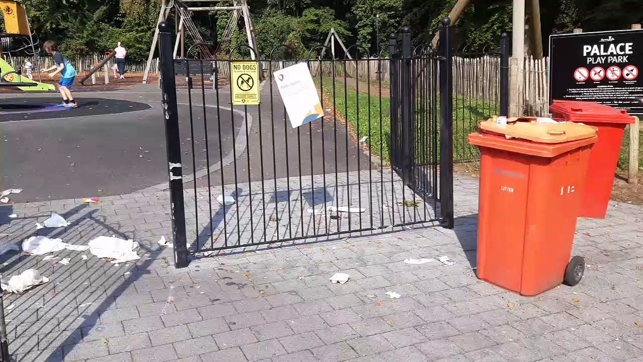 Overflowing litter bins at Armagh play park