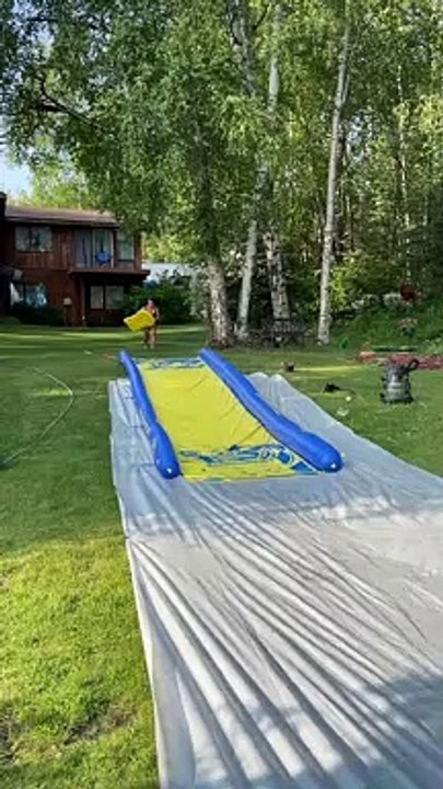 Girl Slid off Path and Into Bushes Then Hit the Rakes Head On