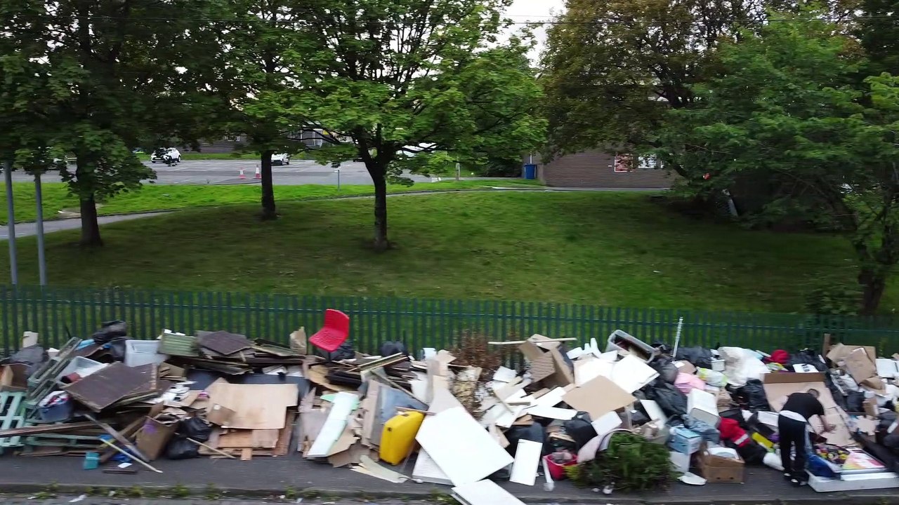 Piles of refuse dumped outside Dawsholm Recycling Centre in Glasgow due to strike video