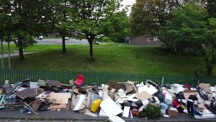 Piles of refuse dumped outside Dawsholm Recycling Centre in Glasgow due to strike