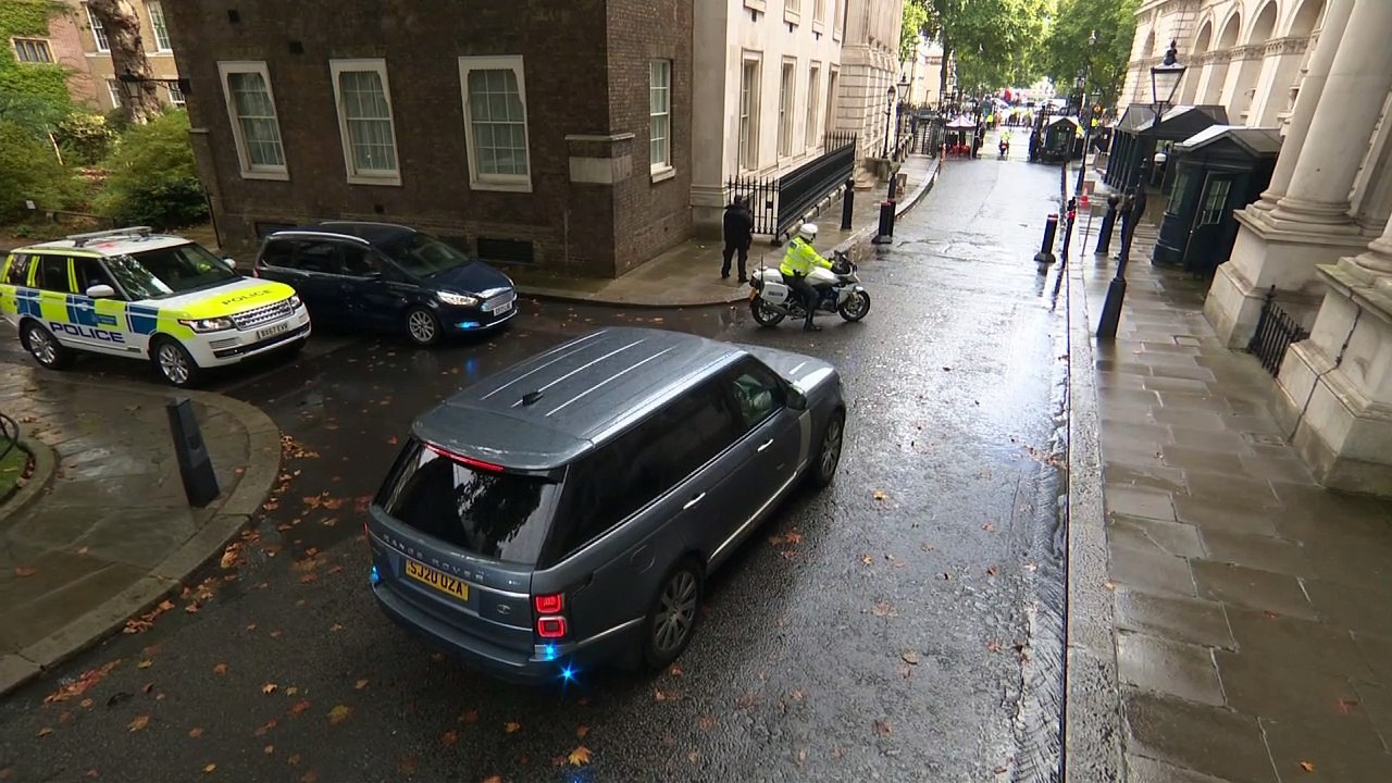 Liz Truss departs Downing Street for first PMQs