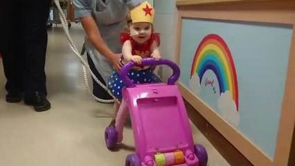 19-month-old Beatrix Archbold has taken her first steps on the hospital ward where she lives