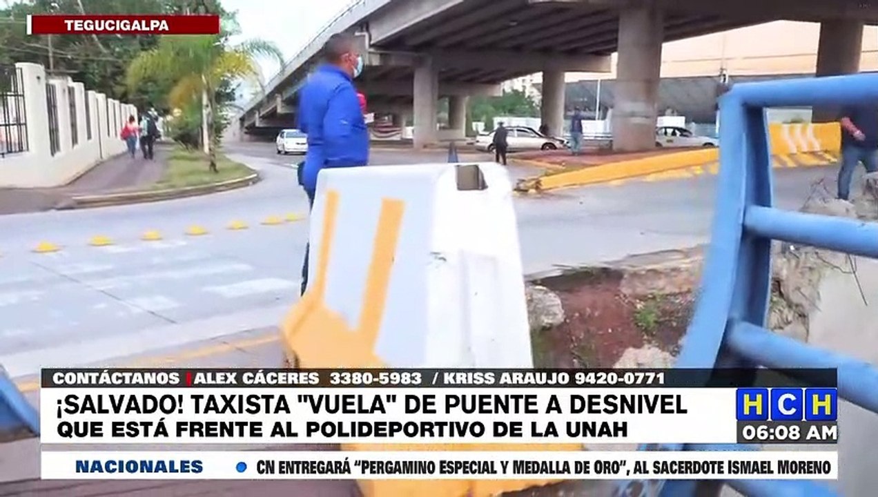 ¡Salvado de milagro! Taxista se salta mediana, arranca barreras y “vuela” desde puente a desnivel en TGU