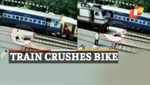 Viral Video| Man Narrowly Escapes Passing Train, Bike Crushed