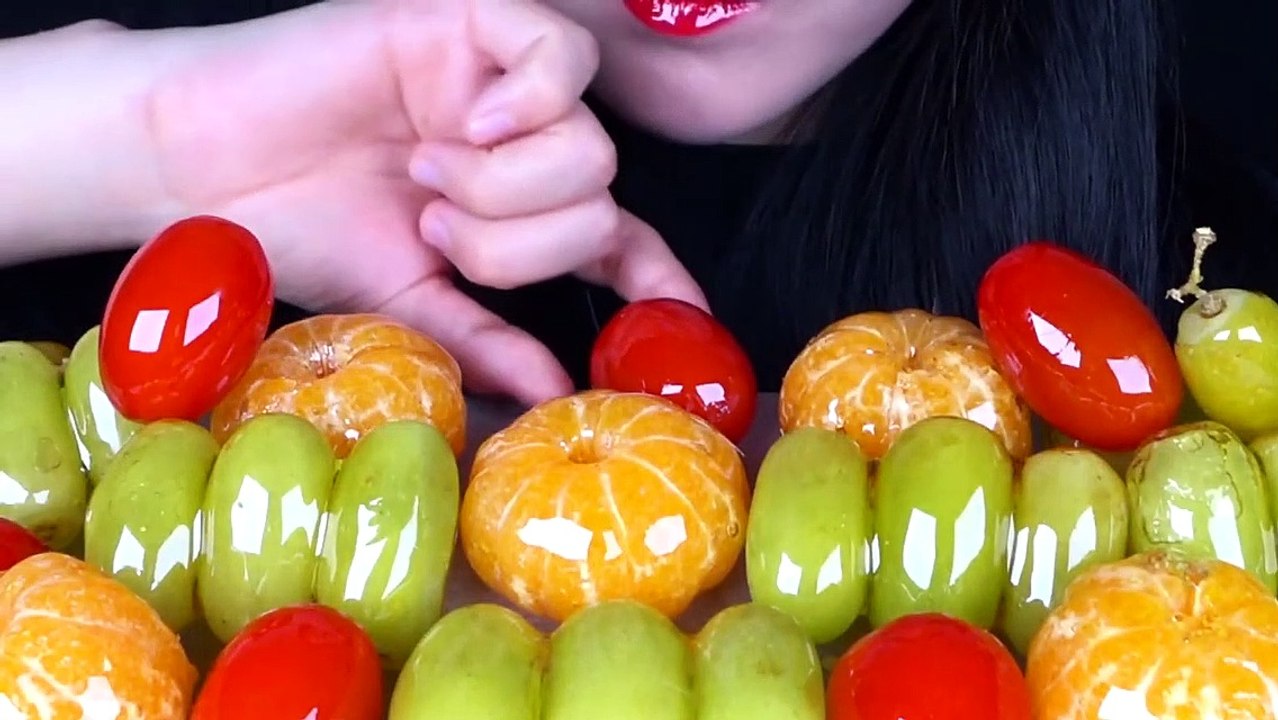 ASMR_TANGHULU_ CANDIED FRUITS, CHERRY TOMATO, TANGERINE, GRAPES_여러가지 탕후루 먹방, 귤 탕후루, 방울토마토 탕후루mukbang
