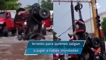 Tras video viral, a quienes salgan a jugar a calles inundadas de Sinaloa serán detenidos