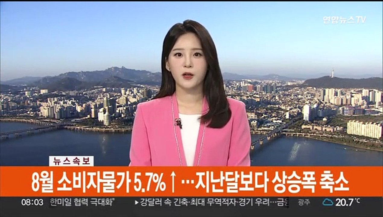 [속보] 8월 소비자물가 5.7% ↑…지난달보다 상승폭 축소