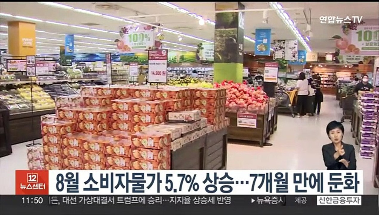 8월 소비자물가 5.7% 상승…7개월 만에 둔화