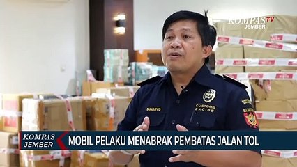 Mobil Pelaku Penyelundupan Rokok Ilegal Tabrak Pembatas Jalan