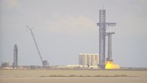 SpaceX Super Heavy Booster 7 static fire seen from Rocket Ranch