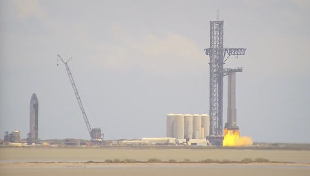 SpaceX Super Heavy Booster 7 static fire seen from Rocket Ranch
